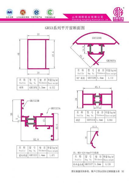 GR53系列平开窗断面图