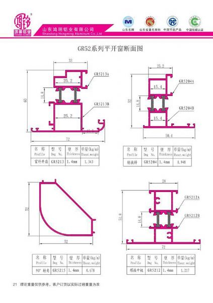 GR52系列平开窗断面图