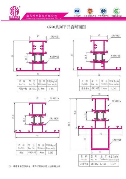 GR50系列平开窗断面图